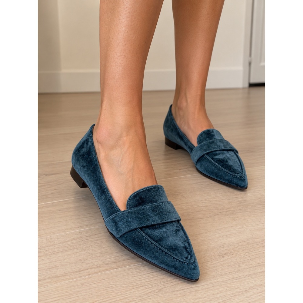 Sole Society Teal Blue Velvet Pointed Toe Loafers Smoking Flats Womens 8M 38.5